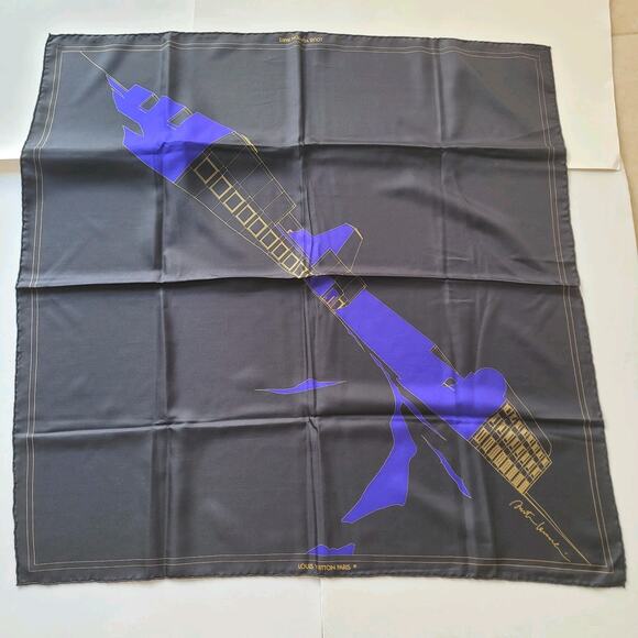Louis Vuitton Scarf Silk Black Up And Away 90cm 35" Side Large Square - Picture 1 of 5